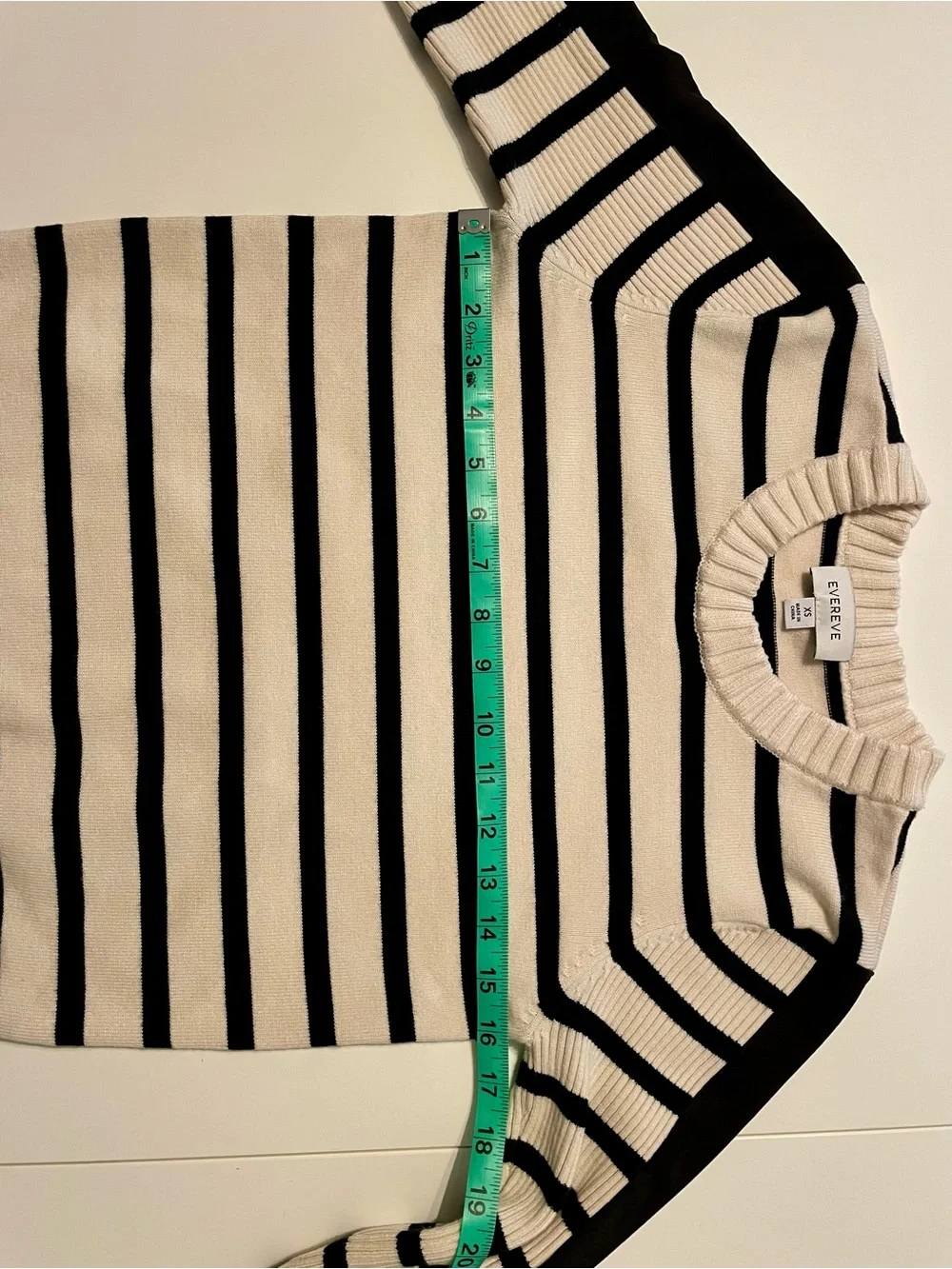 Evereve Harlow Black & Ivory Striped Crewneck Sweater w Faux Suade sleeves